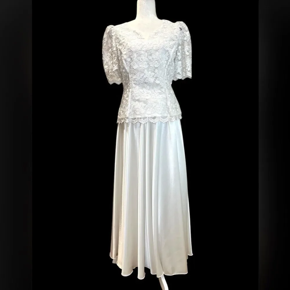 white two piece vintage dress Vintage-Inspired Two-Piece Sheath Wedding With Open Back creating the perfect silhouette for your special day Vintage Two Piece Short-sleeve Tea-length